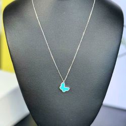 18k white gold Van Cleef style Sweet Butterflies Blue turquoise stone necklace full set