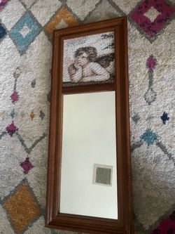 Wood Framed Cherub Tapestry Mirror