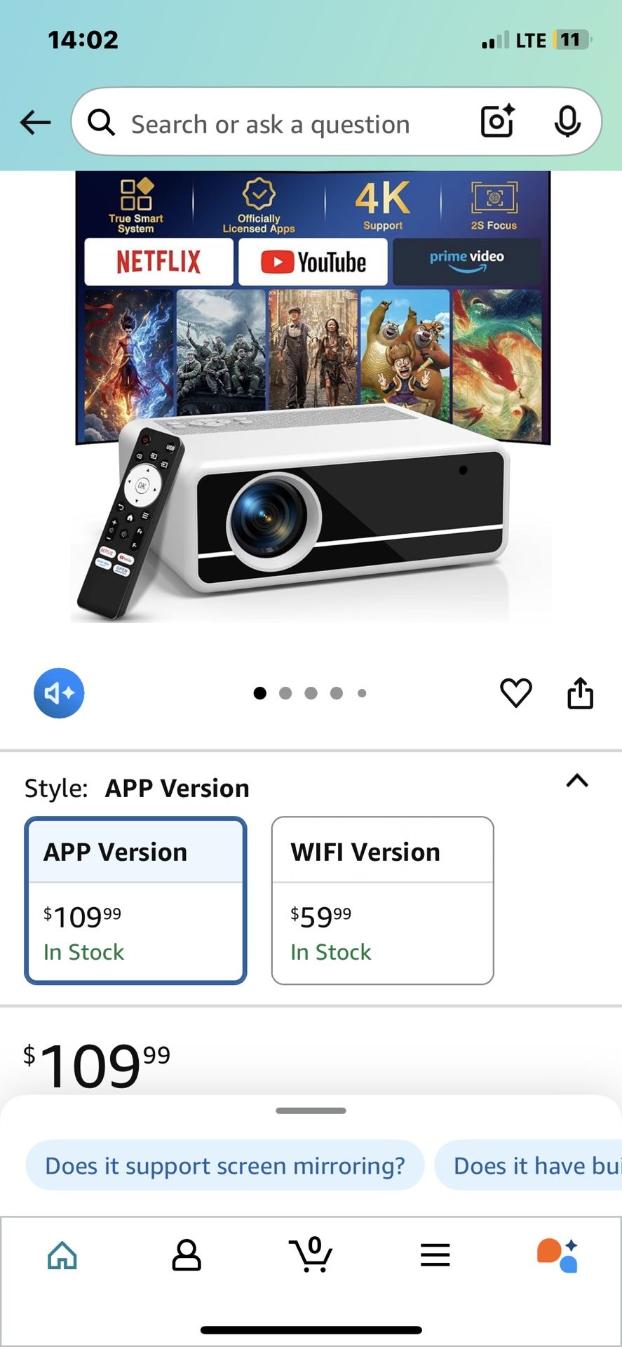 4K Smart Projector with WiFi Bluetooth, Auto Keystone Correction, 2S Fast Focus, Portable Outdoor Movie Projector for Gaming Phone Laptop