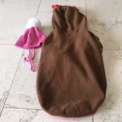 Holiday Dog Reindeer Costume with Hood & Antlers Soft Fleece