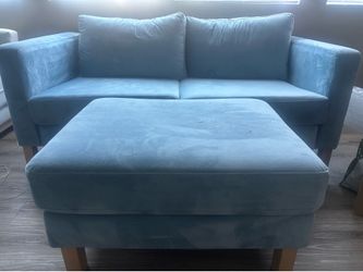 Light Blue 2-Seater Sofa and Ottoman
