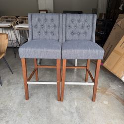 🎊BRAND NEW🎊Home Spencer Contemporary Wingback Fabric Barstools (Set of 2), Charcoal and Espresso 