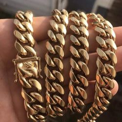 14MM Cuban Link Set 14k Gold Plated Doesn't Loses Color 