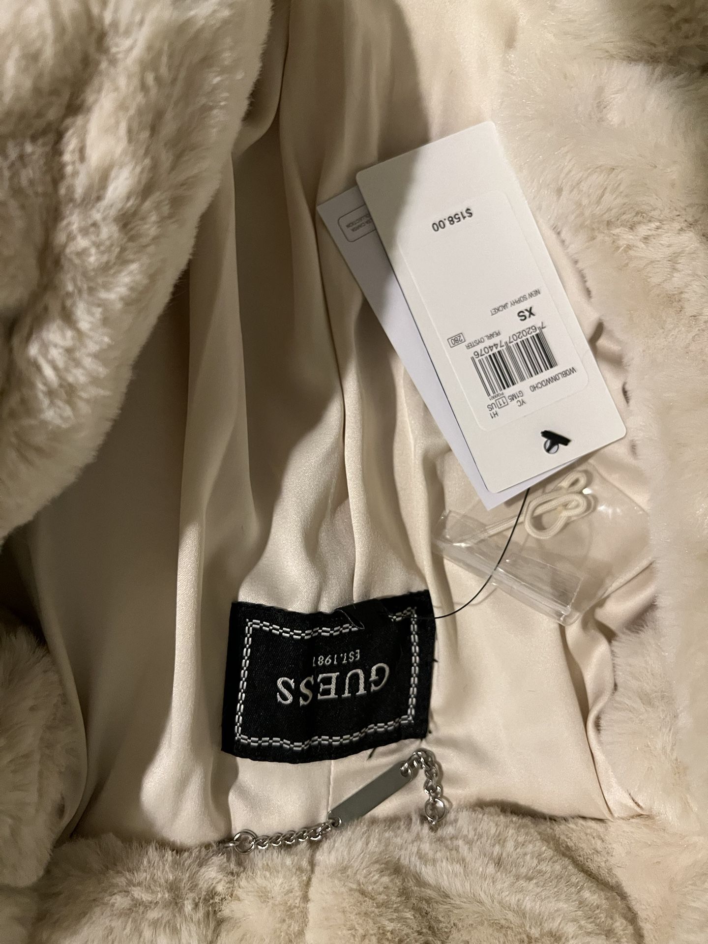 Guess Cream Off White Fur Coat XS