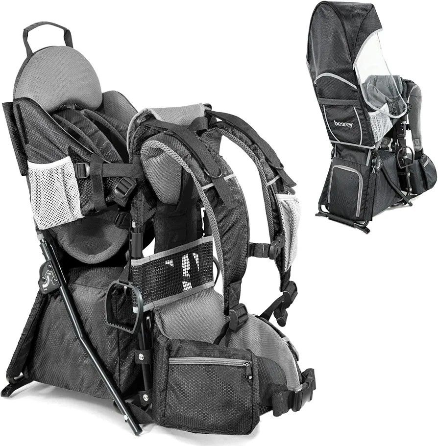 besrey Baby Backpack Carrier, Toddler Hiking Backpack with Safety 3-Height Seat, Adjustable Straps&Waist Belt, Foldable Frame Lightweight Large Capaci