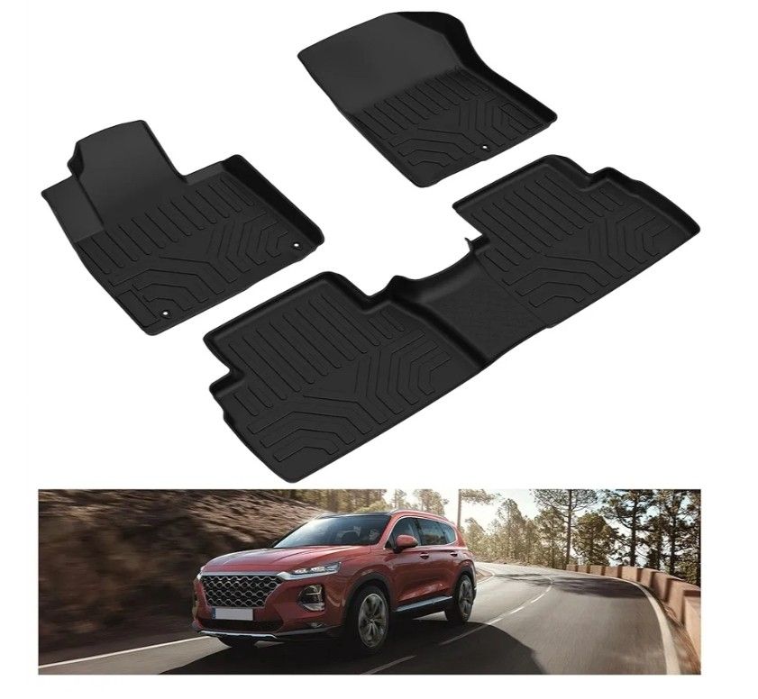 New Floor Mats for 2019 2020 Hyundai Santa Fe All Weather Mat Liners Front Rear 2 Row Seat TPE Slush Liner Black
