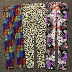 Bundle of 3 pair LuLaRoe women size OS (fits 2 thru 10) Nightmare Before Christmas Jack and Sally Skellington leggings - each pair worn once and very 
