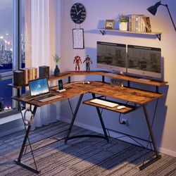 L shaped computer desk brown & black | great condition