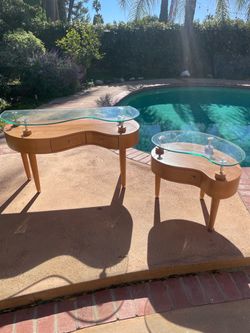 Mid-Century Glass Top Tables (Set of 2)