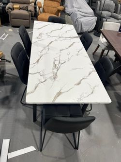 New- Faux Wood Top Dining Table and 6 Dining Chairs