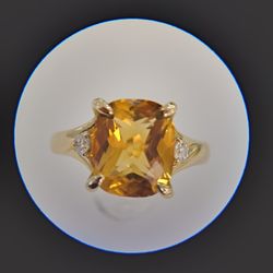 5ct Cushion Citrine and Diamond Ring 