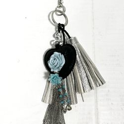 Silver, Teal and Black Bag Charm