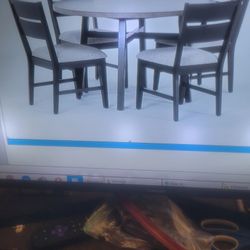 Dining Table & 4 Upholstered Chairs + FREE  Emerson Microwave & Canon Printer 