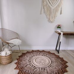 59” Mandala Crochet Gradient Knitted Rug Handmade 3D Pattern Home Decor Boho Bohemian Ombré Carpet