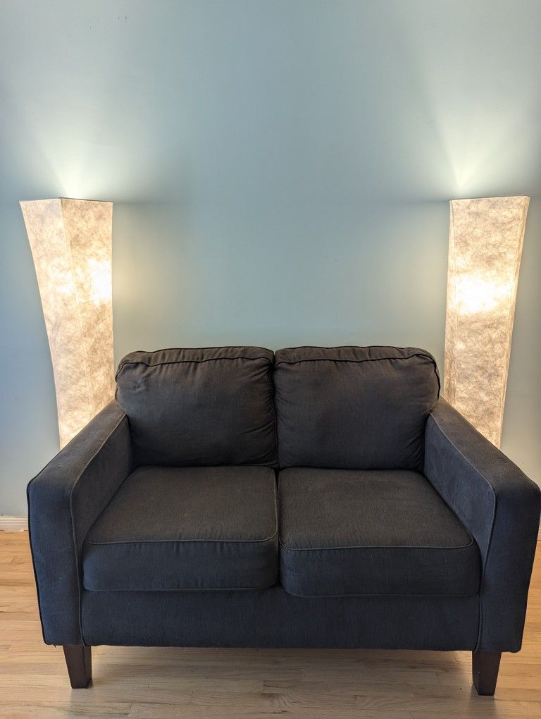 Loveseat Couch & 2 Standing Floor Lights