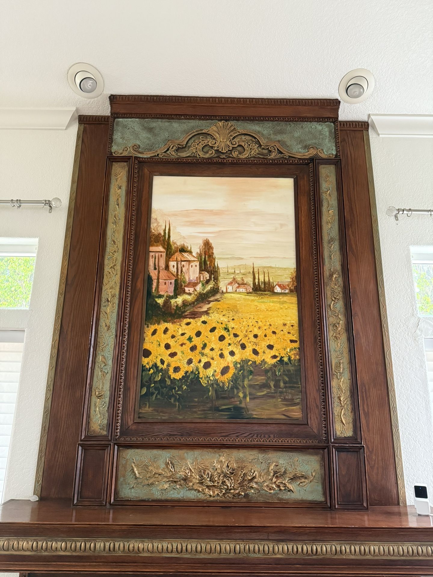 Elegant Framed Sunflower Landscape Painting – Large Wall Art