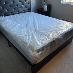 Queen Bed Frame With Storage And Like New Casper Mattress 