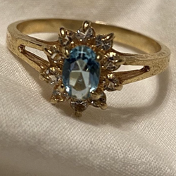 Costume Yellow Gold Blue Topaz/ Diamond Size 8 Ring