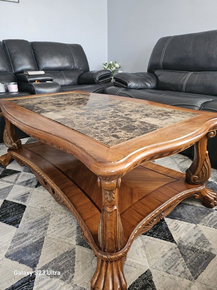 Caffe Table Wood And Marble 