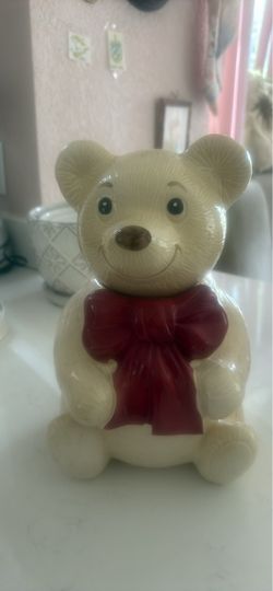 Ceramic Teddy Bear Cookie jar / Red Bow