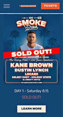 Smokeshow Concert- Sold Out Show- Kane Brown Dustin Lynch