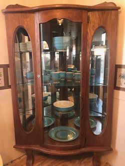 Corner Vintage Claw Footed Wood & Glass Cabinet