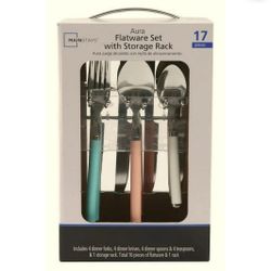 Mainstays Aura 17 Piece Flatware Set with Storage Rack