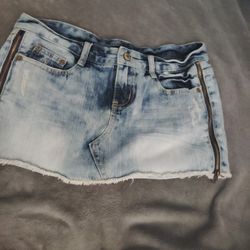 Band:Jeans LE, Size: L, Color:Light Dark Blue Jean Skirt 