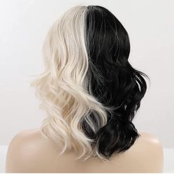 Halloween Two Tone Wig Cruella Black And Platinum Blonde 