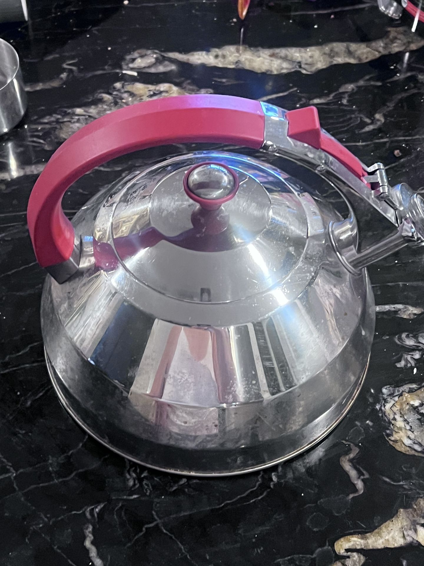 Palm Restaurant Stainless Steel Whistling Tea Kettle Teapot Red Handle