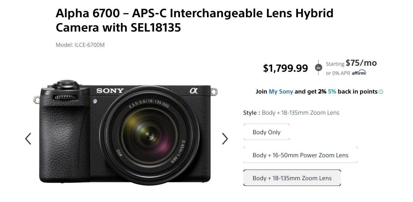 Alpha 6700 – APS-C Interchangeable Lens Hybrid Camera with SEL18135