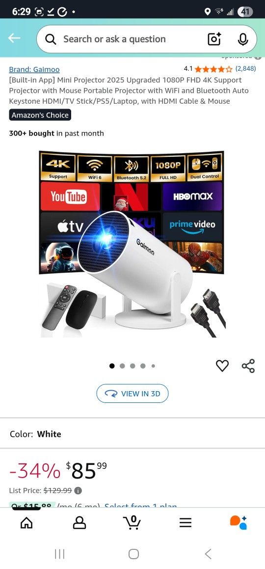 Built-in App] Mini Projector 2025 Upgraded 1080P FHD 4K Support Projector with Mouse Portable Projector with WiFi and Bluetooth Auto Keystone HDMI/TV 