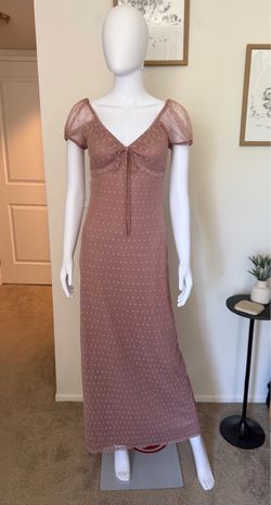 Mauve Polka Dot Mesh Maxi Dress