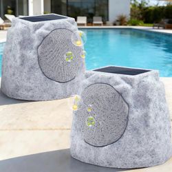 2-Pack Solar Bluetooth Rock Speakers – Waterproof Outdoor Speakers with Color-Changing Lights