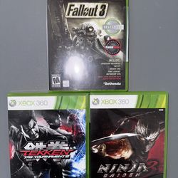 Xbox 360 Games; Ninja Gaiden 3 Razor’s Edge, Fallout 3, Tekken