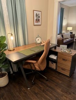 Two-Tone Wood and Black Desk