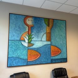 Gorgeous abstract blue painting on canvas by artist Ivan Rojas - 62” x 81” 