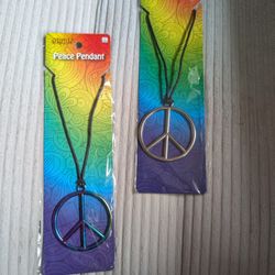 Pair Of Two Peace Pendants 70s Costume Halloween Accessories 