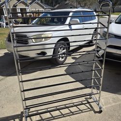Large Chrome Rolling Shoe Rack