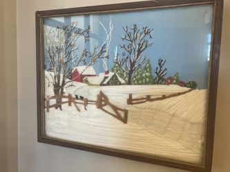 vintage framed yarn art