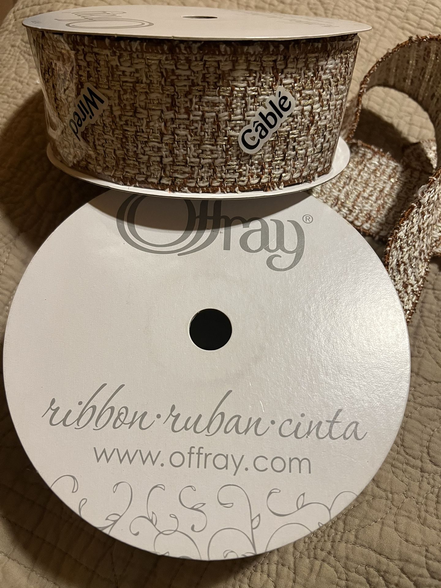 Ribbon: Offray. Wired Cable. Brown/white