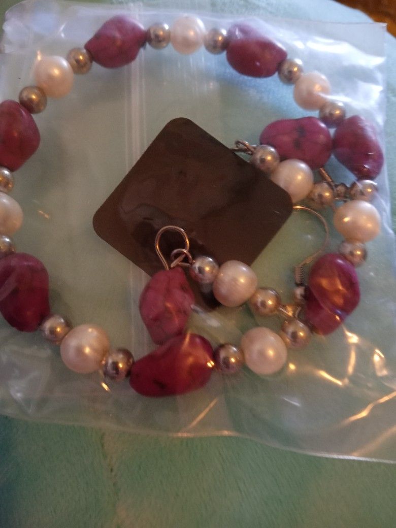 Three Piece Purple Howlite Jewelry Set New