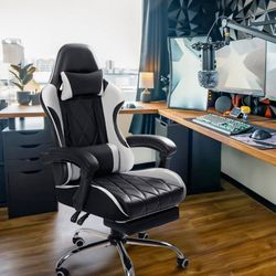 New Gaming Chair, Computer Chair with Footrest and Massage Lumbar Support, Ergonomic High Back Gaming Chair with Swivel Seat and Headrest   New in box