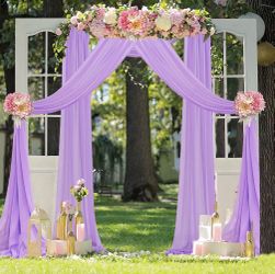 FUHSY Wedding Arch Drapes Fabric Lavender Wedding Arch Draping Fabric 20FT 2 Panels Chiffon Backdrop Curtains Wedding Archway Arches Decorations For C