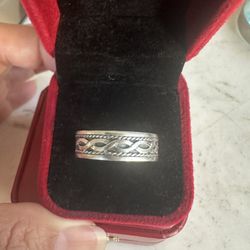 925 Solid Sterling Silver Band Ring With Design All Around , Size 13.25 , Marked 925 