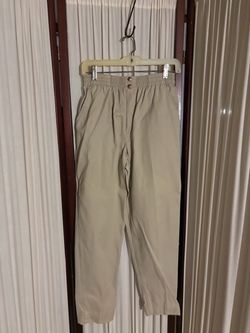 Beige Elastic Waist Casual Pants