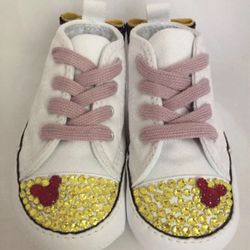 Custom CONVERSE My First Star Baby Shoes WHITE, SWAROVSKI Crystals Infant Size 3