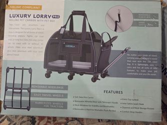Rolling pet carrier with pet bed  NEW