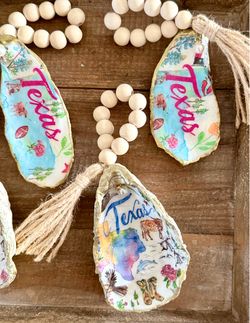 Handmade oyster shell ornaments – Texas state/host hostess gift/southern theme/dinner party decor/dopamine decor