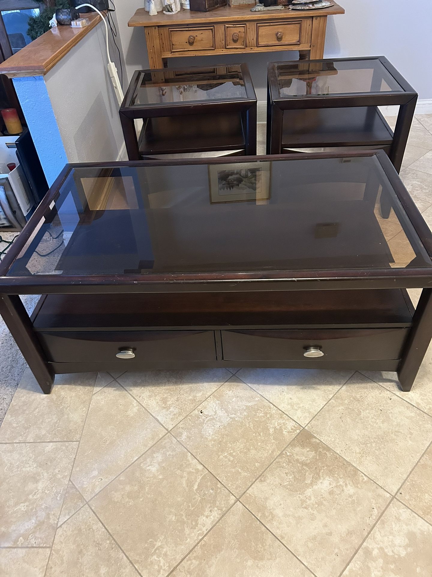 Glass Coffee Table And Two End Tables